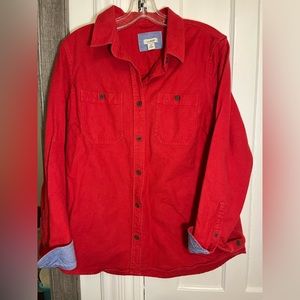 LLBean soft red shirt- chambray on sleeves. Size Medium.